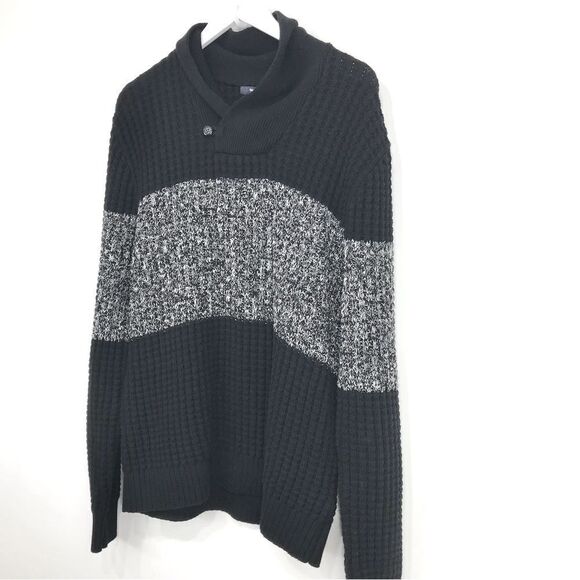Gap Black Marled Colorblock Chunky Knit Pullover Collared Sweater - Picture 2 of 14